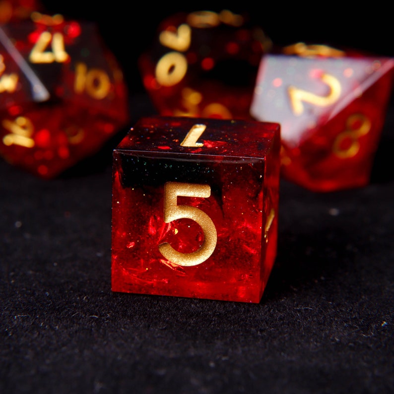 Fire Red Glittering D20 Dice,Handmade Set For DND, D&D Dice Set For Role Playing Games, Galaxy Sharp Edge Dice Set image 2