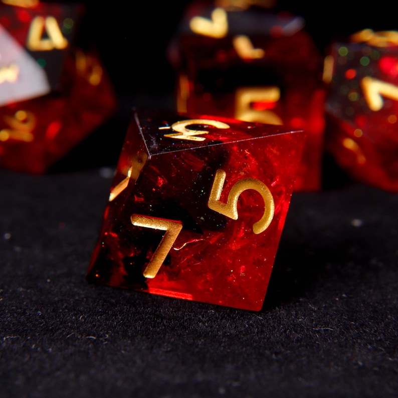 Fire Red Glittering D20 Dice,Handmade Set For DND, D&D Dice Set For Role Playing Games, Galaxy Sharp Edge Dice Set image 3