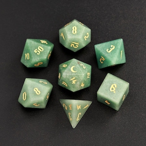 Green Jade DND Dice Set, Aventurine Sharp Edge D&D Dice Set, Dungeons and Dragons Polyhedral RPG Gemstone Dice Set