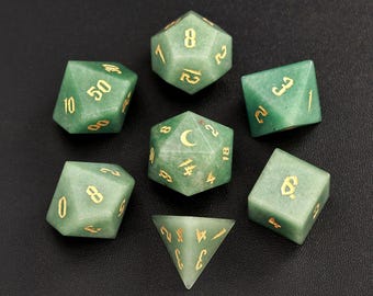 Green Jade DND Dice Set, Aventurine Sharp Edge D&D Dice Set, Dungeons and Dragons Polyhedral RPG Gemstone Dice Set
