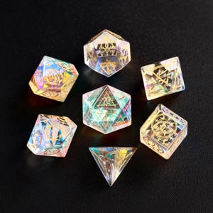 Stained DND Dice Set, Rainbow Glass Sharp Edge D&D Dice Set, Dungeons and Dragons Polyhedral RPG Gemstone Dice Set