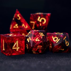 Fire Red Glittering D20 Dice,Handmade Set For DND, D&D Dice Set For Role Playing Games, Galaxy Sharp Edge Dice Set image 9