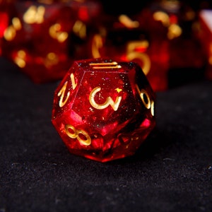 Fire Red Glittering D20 Dice,Handmade Set For DND, D&D Dice Set For Role Playing Games, Galaxy Sharp Edge Dice Set image 7