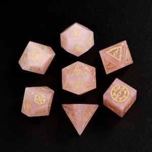 Roze kristallen DND-dobbelstenenset - met de hand gesneden roze kristal voor Dungeons & Dragons, RPG, MTG-games, verjaardagscadeau