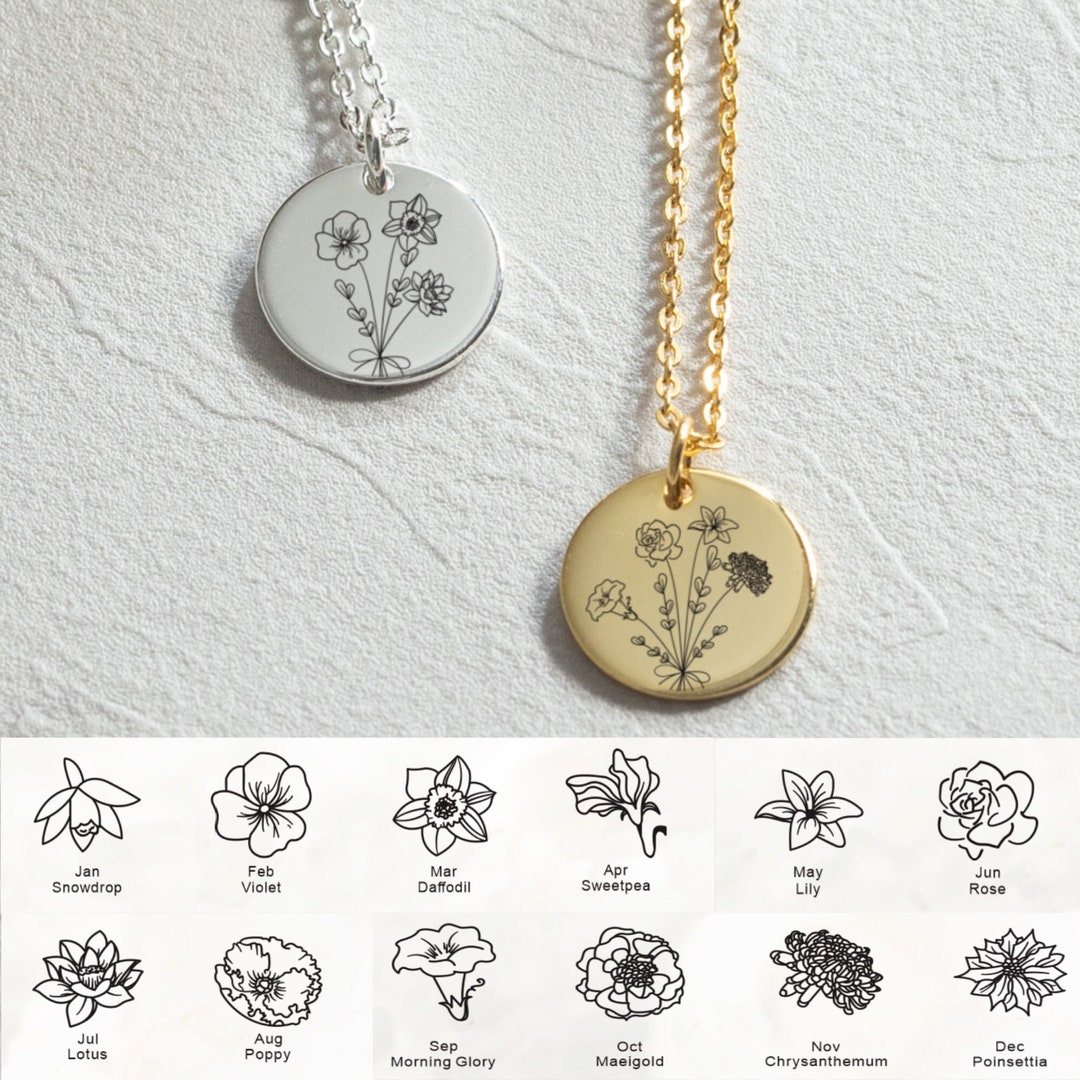 Custom Combined Birth Flower Necklace Family Necklace Mom Etsy