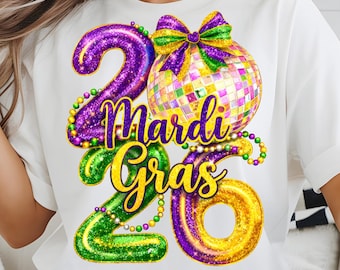 Mardi Gras 2026 PNG Glitter Festival Design, Carnival Digital Download Shirt Sublimation