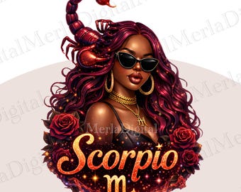 Escorpio Zodiac PNG Mujer Negra Escorpio Clipart Astrología Sublimación Diseño de Camiseta Transparente
