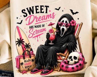 Summerween PNG, Pink Horror Beach Design, Spooky Summer Sublimation (Digital Download)