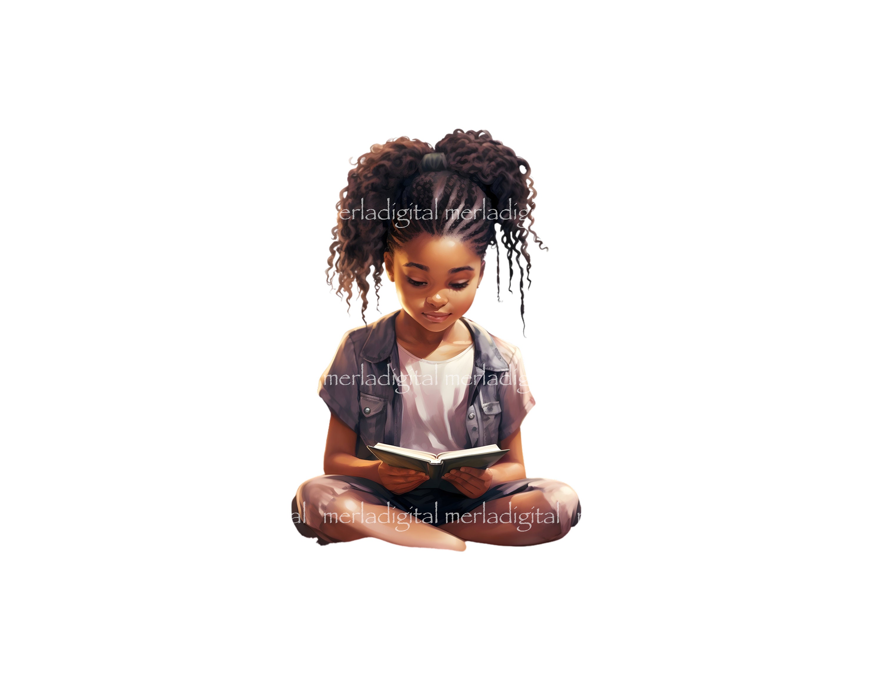 Black Girl Reading Watercolor Clipart Bundle Little Black Girl PNG Junk ...