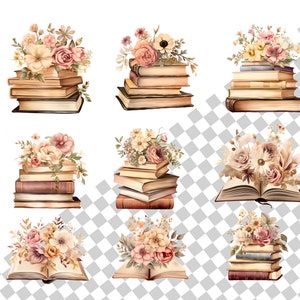 Floral Book Clipart Vintage Book Stack Png Watercolor Clipart Fantasy ...