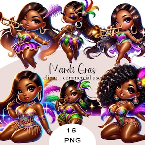 Mardi Gras Girls Clipart Black Women Mardi Gras La Nouvelle-Orléans PNG Chibi ClipArt, SVG, Clipart de La Nouvelle-Orléans pour gobelet