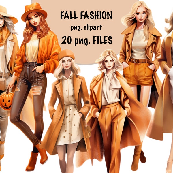 Fall Fashion Clipart, Watercolor Autumn Girls Clipart, Fashion Girls Clipart, Autumn Clipart, Fashion Illustration png, Commercial Use