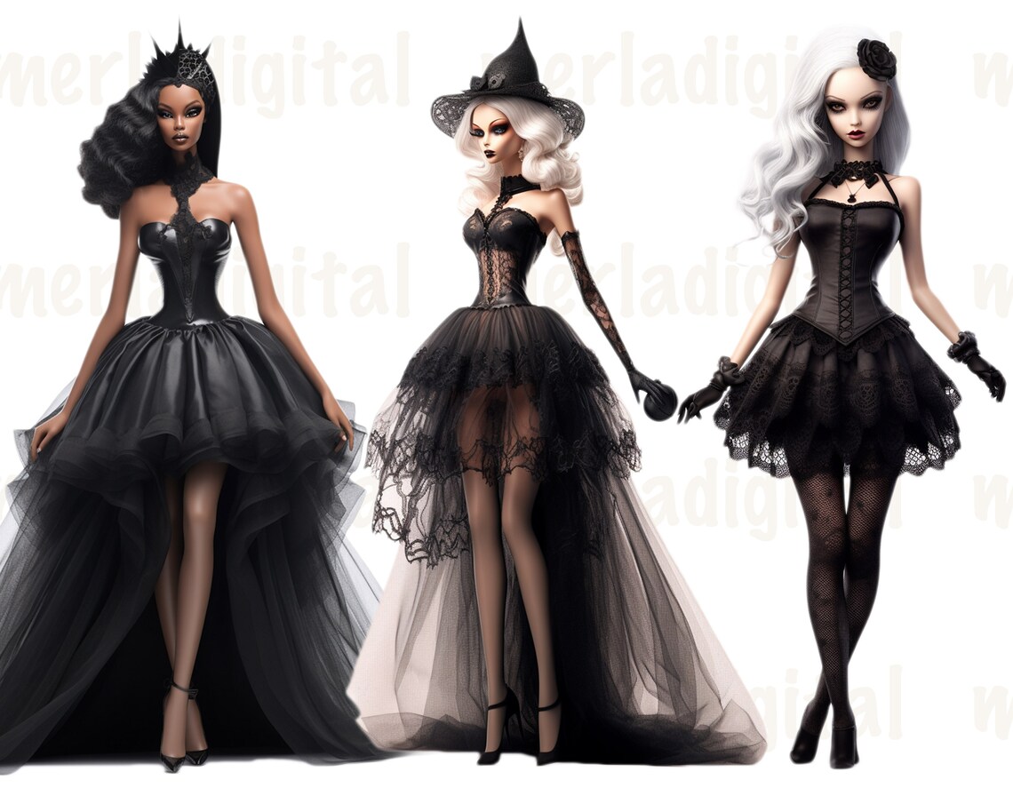 Gothic Halloween Fashion Girls Clipart, Watercolor Witch Hat PNG ...