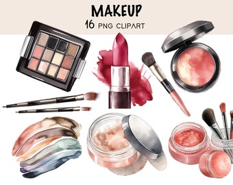 Watercolor Makeup Clipart, Cosmetic PNG Graphics (Digital Download)