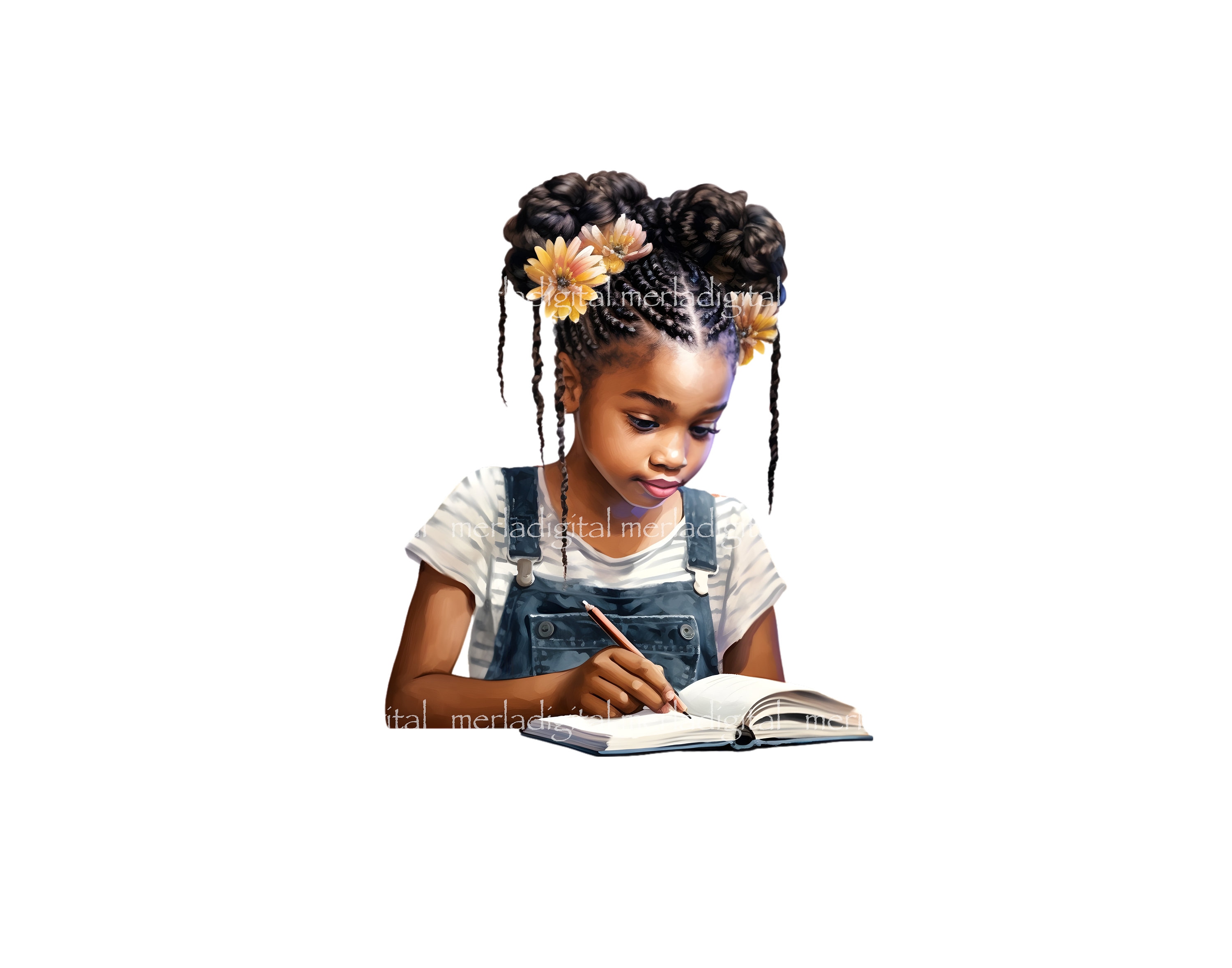 Black Girl Reading Watercolor Clipart Bundle Little Black Girl PNG Junk ...