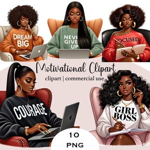Schwarze Frau Clipart Bundle Motivierende Frau Png Motivierende Boss Mädchen Clipart Schwarze Frau İmage Mädchen Power Planner Clipart