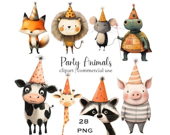Safari Animals Clipart: Imprezowe zwierzęta PNG, Motyw urodzinowy (Pobieranie cyfrowe)
