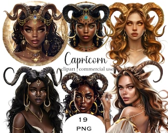Capricorn Zodiac PNG Bundle: Black Woman, Celestial Art (Digital Download)