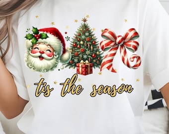 PNG de Navidad, lazo de árbol de Papá Noel, diseño de camiseta navideña retro