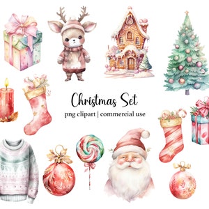 Christmas Watercolor Clipart Bundle Nursery Christmas Clipart Holiday Graphic Christmas PNG Minimal Christmas Clipart Commercial Use