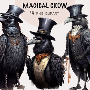 Halloween Magical Crow Watercolor Clipart, Halloween Raven Clipart png, Paper craft, Junk Journal, Scrapbooking, Gothic Halloween Clipart
