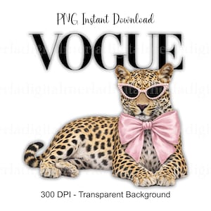 Leopardo elegante PNG, gafas de sol glamurosas con lazo Clipart, Leopardo sofisticado (Descarga digital)