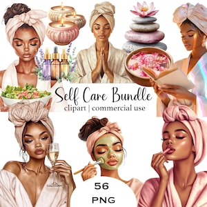 Soins personnels fille noire Clipart beauté Png Clipart Spa femme noire Clipart santé auto phosphorescente Clipart masque facial huile essentielle soins de la peau Png