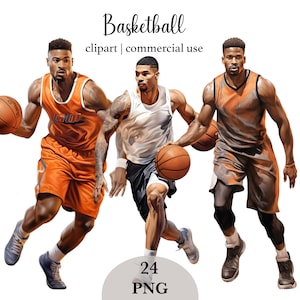 Clipart de basket-ball aquarelle homme noir joueur de basket-ball Png maillot entraîneur homme de sport Illustrations téléchargement immédiat pour un usage commercial