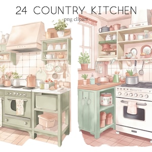Country Kitchen Clipart Boho Kitchen Watercolor Rustic Cooking Clipart Bundle Vintage Cottage Instant Download Commercial Use