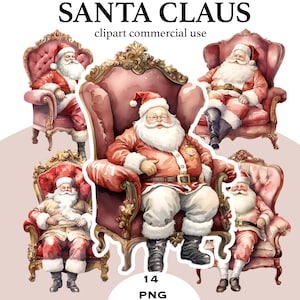 Vintage Santa Claus Clipart, Cozy Christmas PNG (Digital Download)