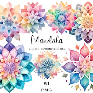 Aquarel mandala clipart bloem pastel kleuren mandala fantasie mystiek png clipart bundel transparante achtergrond commercieel gebruik