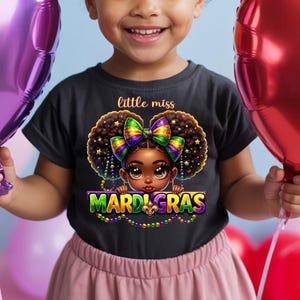 Cute Mardi Gras girl illustration PNG for toddler shirts