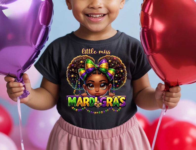 Cute Mardi Gras girl illustration PNG for toddler shirts