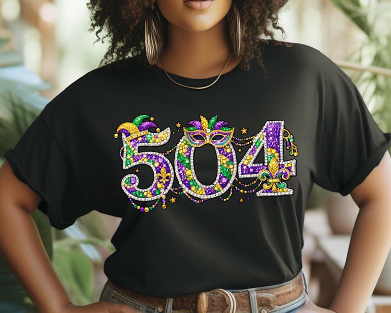 Mardi Gras 504 glitter bead style PNG design
