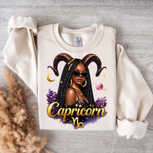 Black woman Capricorn zodiac illustration PNG for T-shirt printingZodiac Capricorn shirt design high resolution PNG