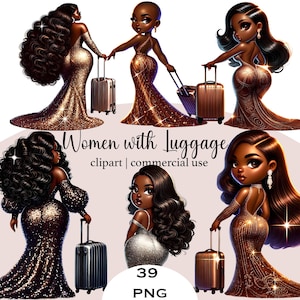 Black Girl Travel Clipart Png Black Woman with Suitcase Clipart Sublimation png Vacation Girls Fancy PNG Files for Sticker Planner Journal
