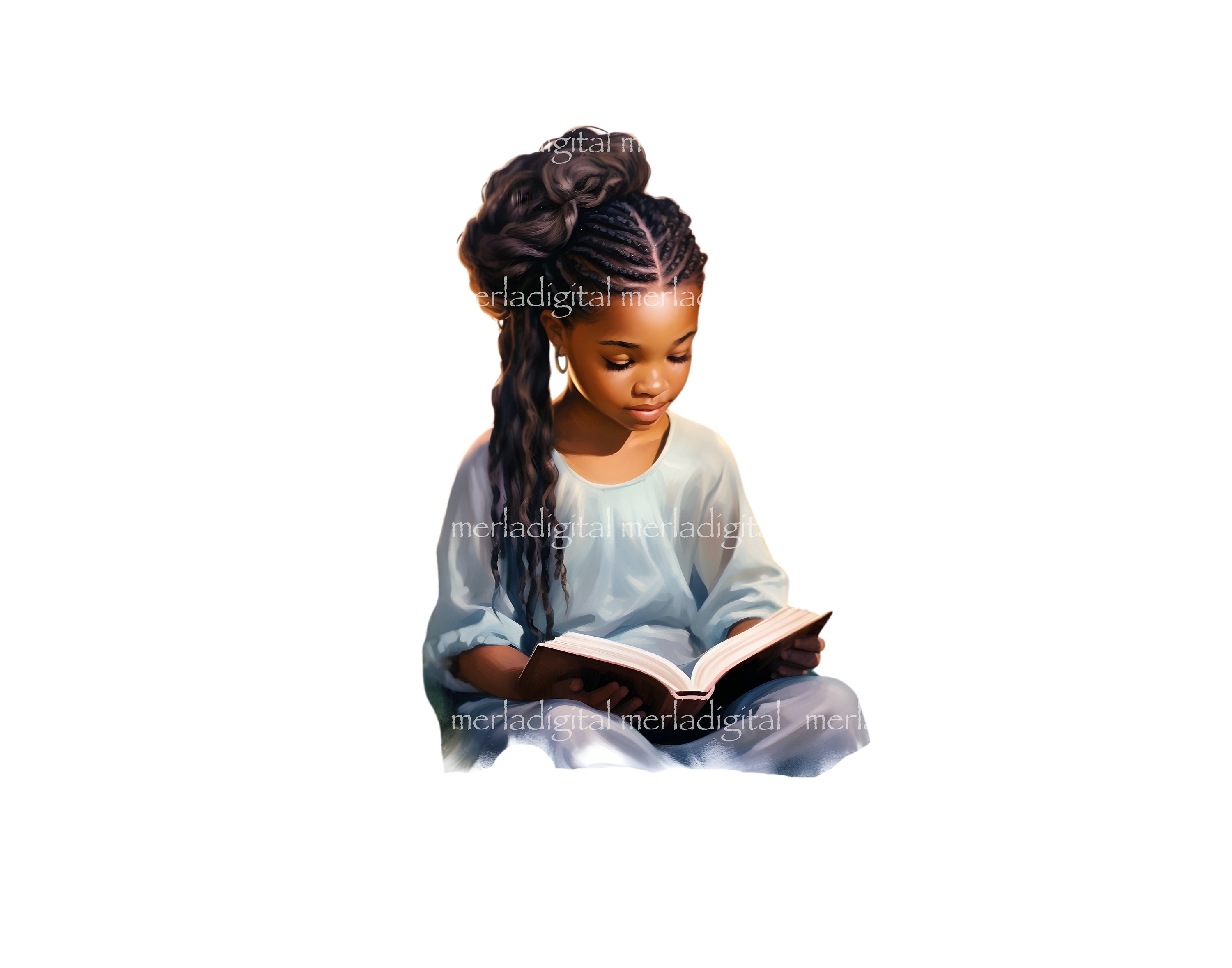 Black Girl Reading Watercolor Clipart Bundle Little Black Girl PNG Junk ...