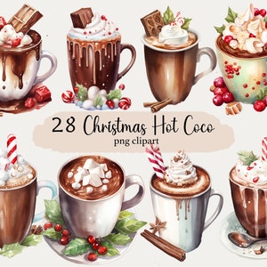 Christmas Clipart Hot Chocolate PNG Bundle Watercolor Christmas Sweets Watercolor Hot Cocoa PNG Scrapbook Junk Journal Hot Coco Sticker