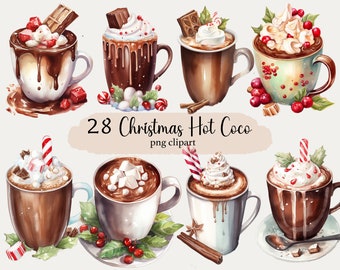 Christmas Hot Cocoa Clipart PNG Bundle, Festive Mug Art (Digital Download)