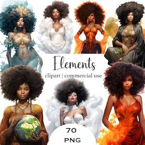 Vier elementen vrouwen aarde vuur water lucht clipart sterrenbeelden clipart mooie zwarte vrouw clipart fantasy art png Instant download