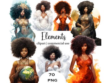 Four Elements Woman Clipart, Zodiac Fantasy Art PNG (Instant Download)