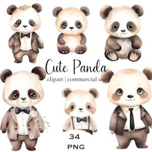 Aquarelle mignon panda clipart bébé panda Png imprimable panda image Baby Shower Decor panda bébé PNG transparent panda décoration panda