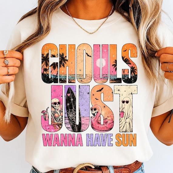 Ghouls Just Wanna Have Sun PNG, Summerween Beach Ghost Sublimation Design (Digital Download)