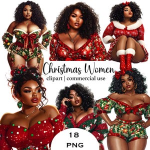 Frauen kurvige Cliparts Bundle Weihnachten Frauen Bilder Druck schwarze Frauen Santa Outfit Clipart kurvige Mädchen Weihnachten Scrapbooking