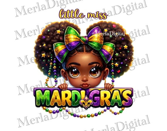Little Miss Mardi Gras PNG Cute Girl Shirt Design Kids Sublimation Carnival T-Shirt Print