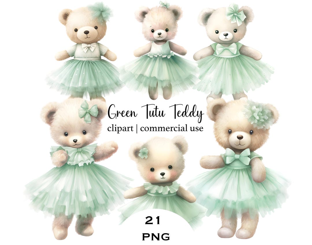 Green Baby Bear Nursery Clipart Teddy Bear Printable Watercolor Bear ...