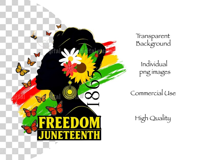 Juneteenth Freedom PNG, Afro Woman Silhouette, Butterfly T-shirt Design ...