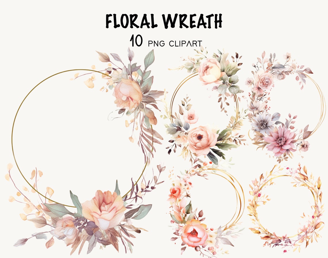 Watercolor Floral Wreath Clipart, Boho Summer Flowers (PNG Digital ...