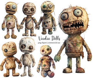 Watercolor Voodoo Doll Clipart, Spooky Halloween PNG (Commercial Use)