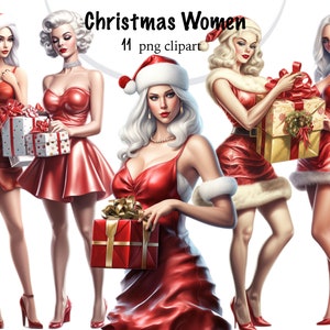 Mujer Navidad Clipart Paquete Moda Mujer Navidad Clipart Mujer Navidad Clipart Rojo Moda Belleza png Navidad Clipart